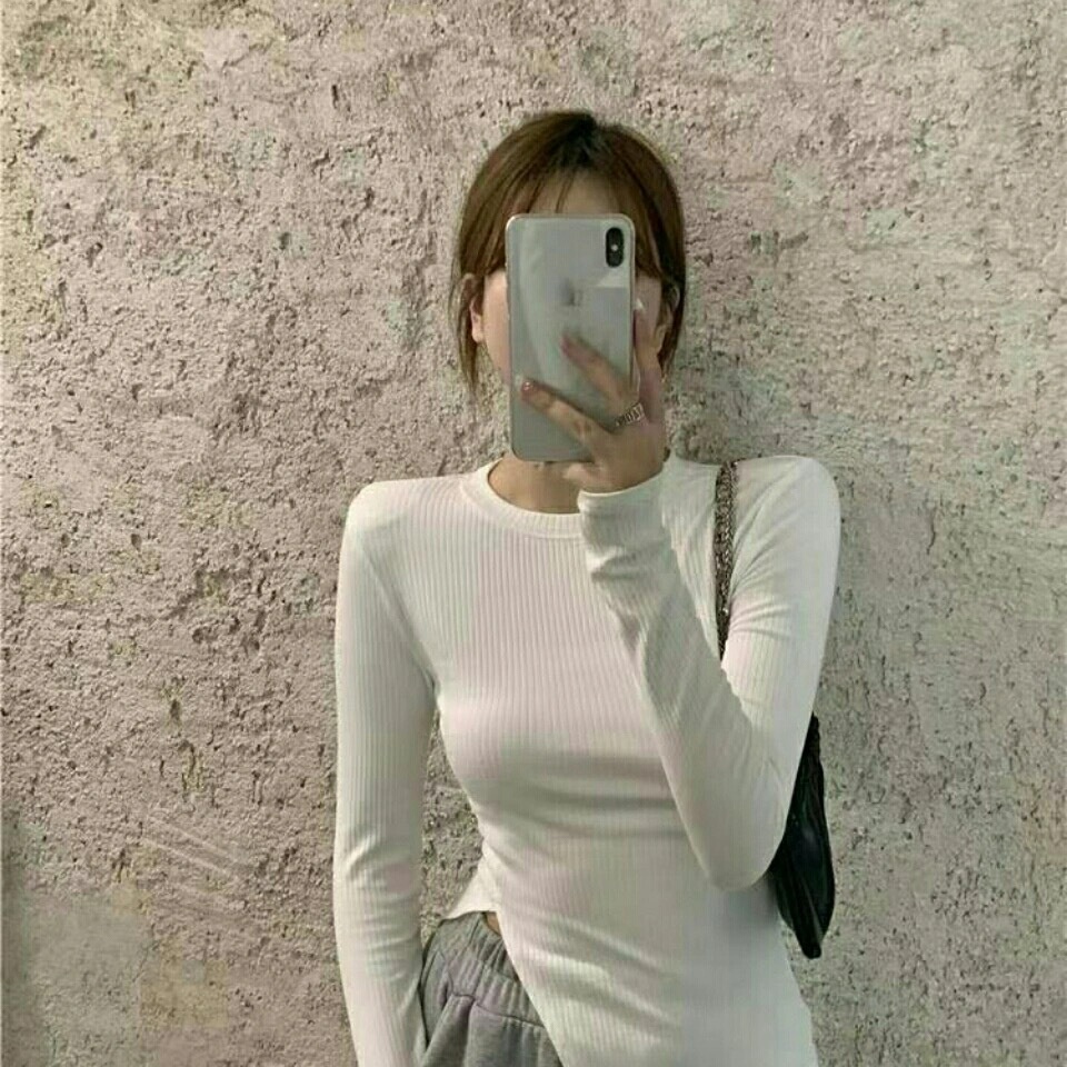 Áo len tăm nữ xẻ vạt, ao thun nữ vạt lệch, áo thu đông xẻ tà lệch dáng ôm.