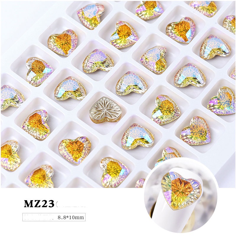 Charm đá khối AB đính móng tay size to 8.8 x 10mm , Charm nail hình trái tim cao cấp viên lớn trang trí móng