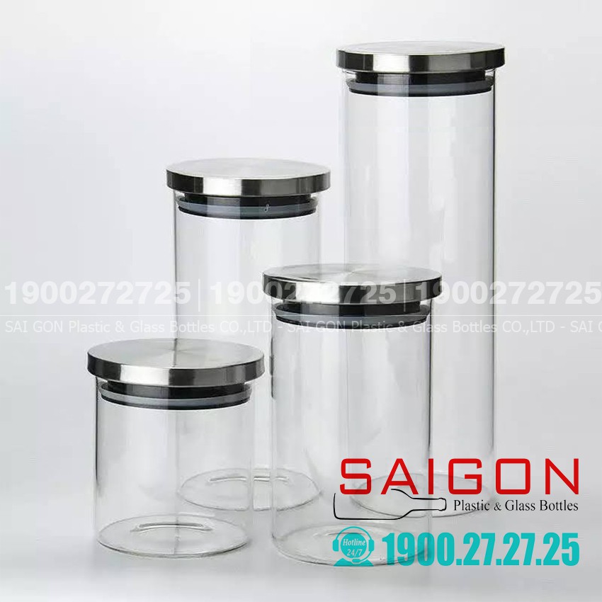 Hũ Thủy Tinh Cao Cấp Nắp Nhấn Inox Có Ron Kín Hơi | Tùy Chọn Dung Tích , Thủy Tinh Cao Cấp