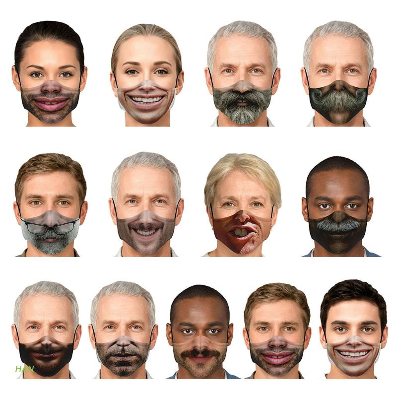 Khẩu trang cotton chống bụi in hình mặt cười 3D có thể giặt sạch và tái sử dụng cho nam và nữ