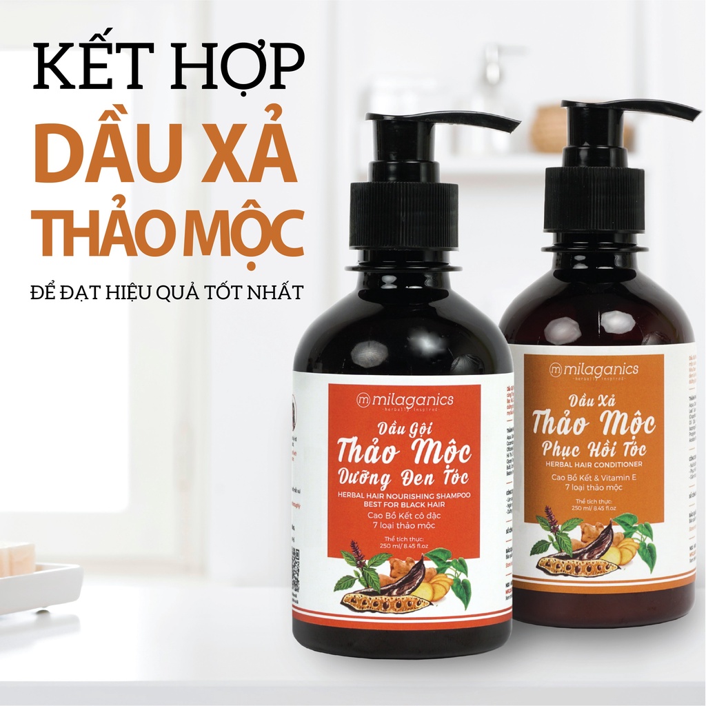 Dầu Gội Thảo Dược 7 Loại Thiên Nhiên, Dầu Gội Đen Tóc Hương Thảo Mộc Thư Giãn MILAGANICS 250ml (Chai)