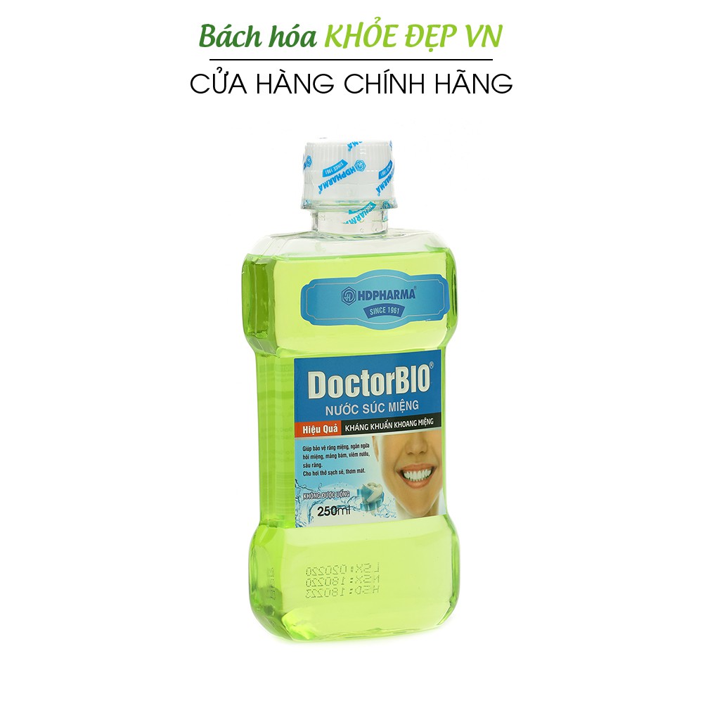 Nước súc miệng DoctorBio kháng khuẩn, ngăn ngừa hôi miệng - Chai 250ml [Nước súc miệng DoctorBio xanh]