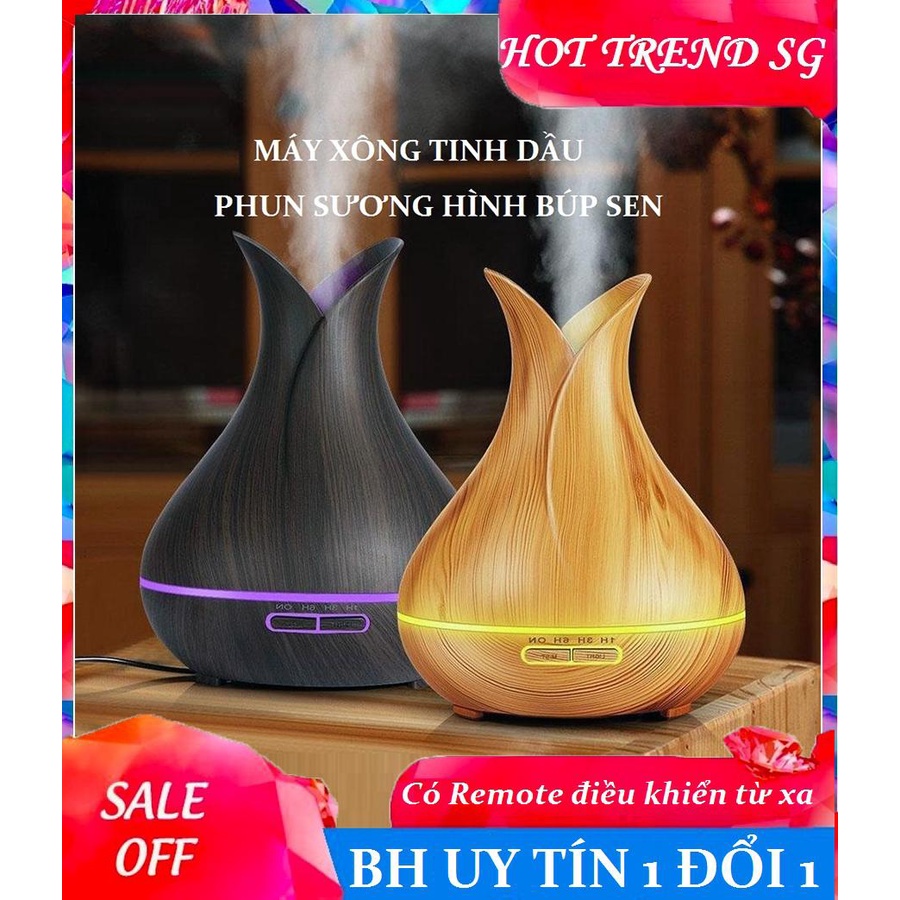 Máy Phun Sương - Máy Xông Tinh Dầu Phun Sương Hình Búp Sen 400ml (Có Chế Độ Hẹn Giờ Và Điều Khiển)