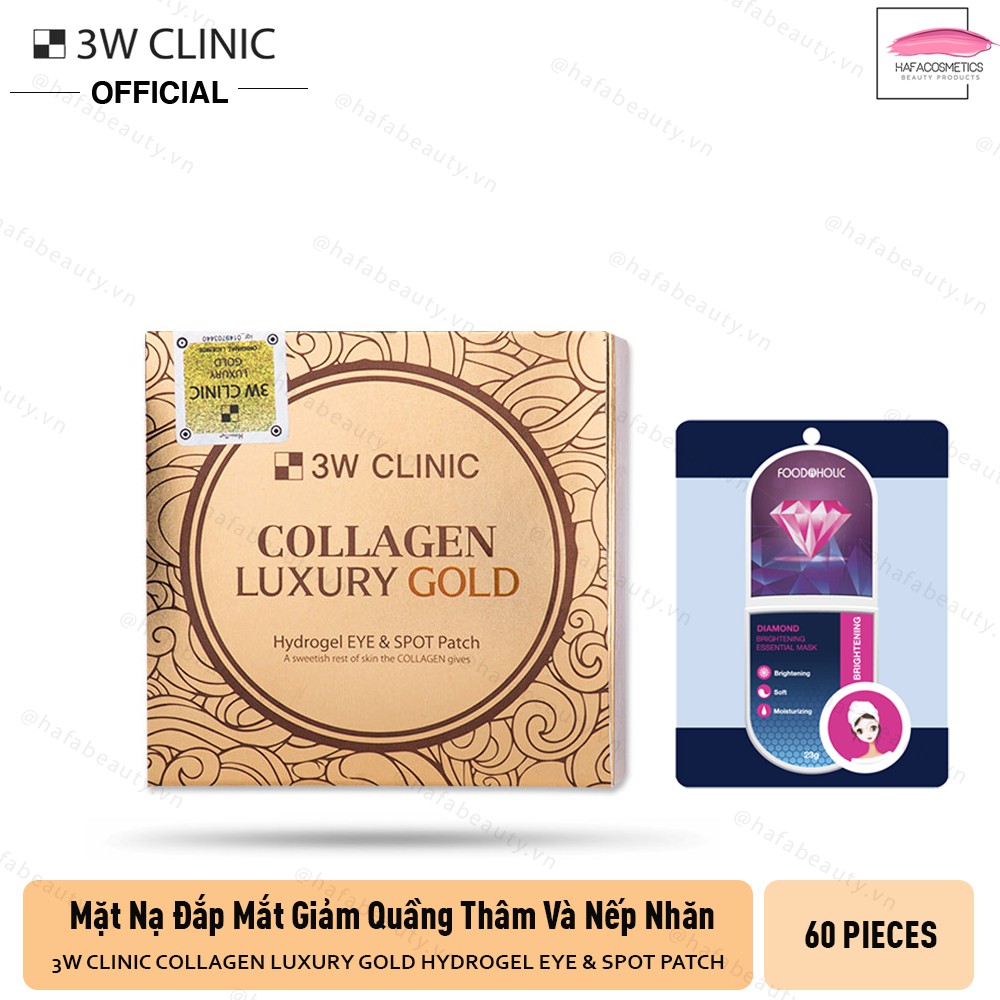 Mặt nạ mắt giảm quầng thâm 3W Clinic Collagen Luxury Gold Hydrogel Eye &amp; Spot Patch+ Tặng 1 mặt nạ Foodaholic