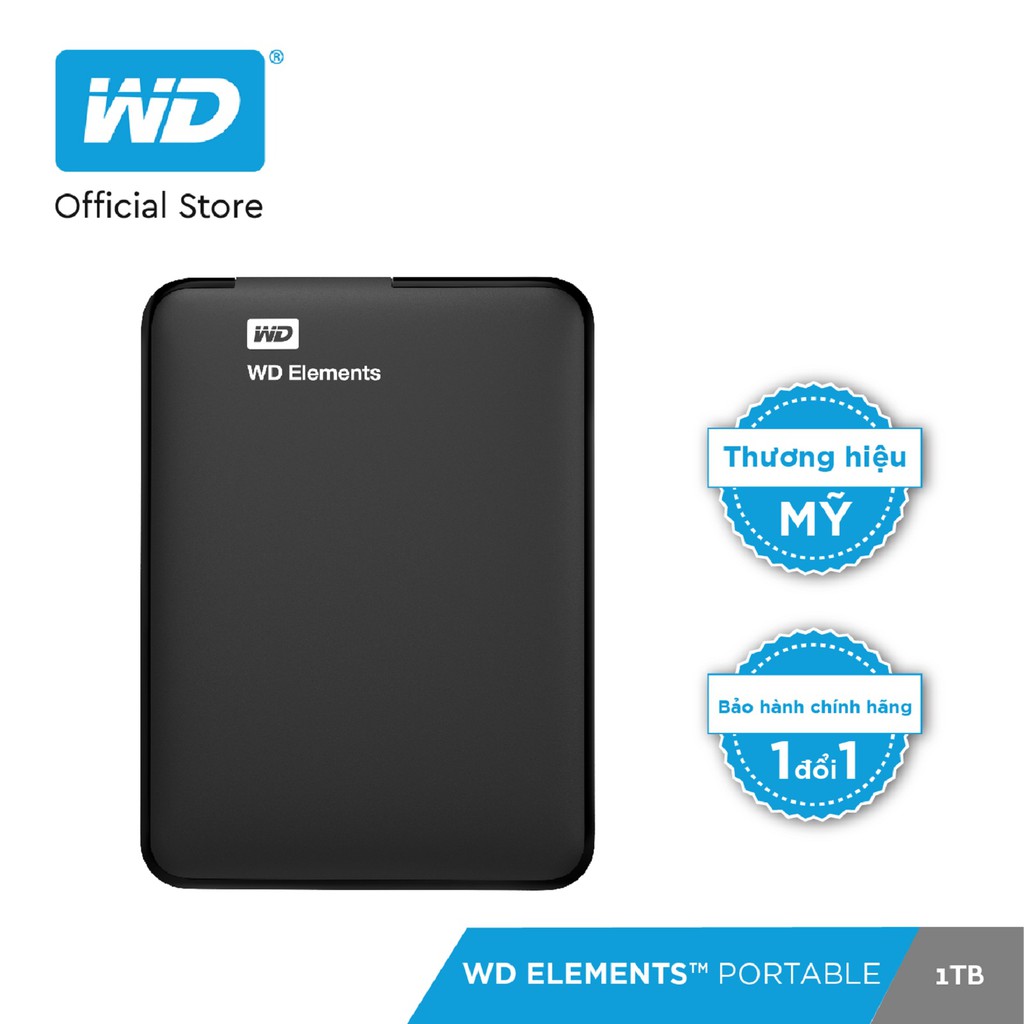 [Mã ELWD08 giảm 150k đơn 1 triệu]Ổ cứng WD Elements 1TB - 2.5 INCH (Đen) - Hãng phân phối chính thức.