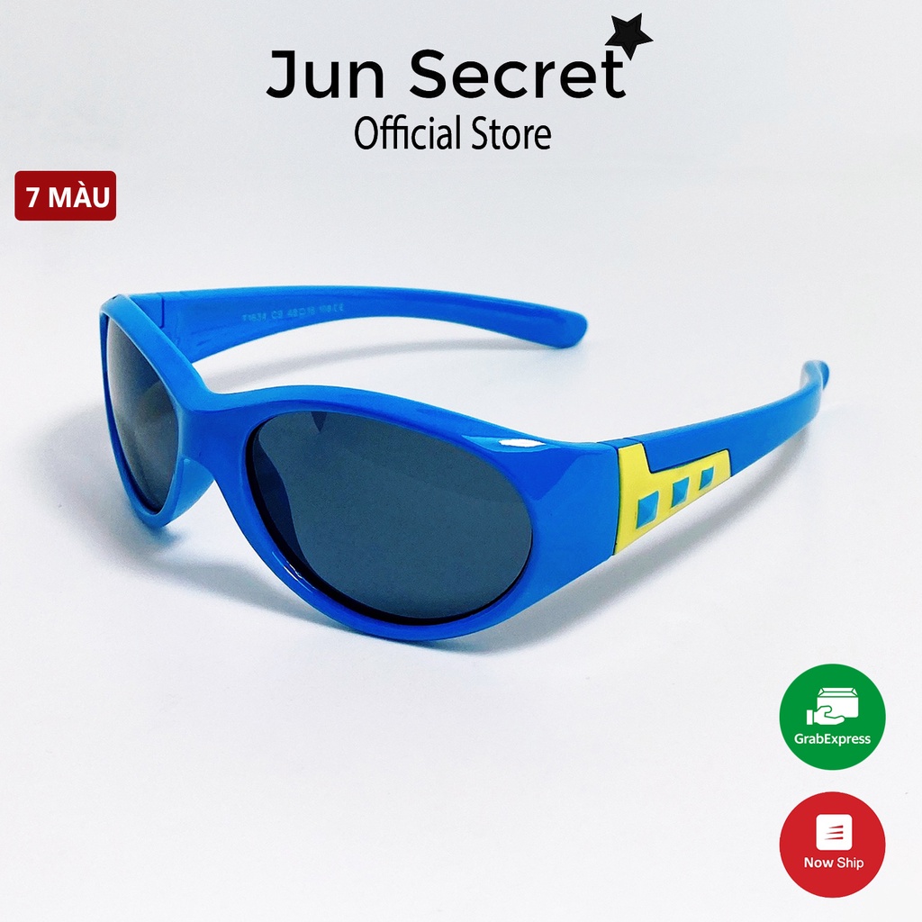 Kính mát trẻ em form ôm mặt Jun Secret gọng nhựa dẻo, kiểu kính đơn giản phù hợp cho cả bé trai và bé gái JS16A34