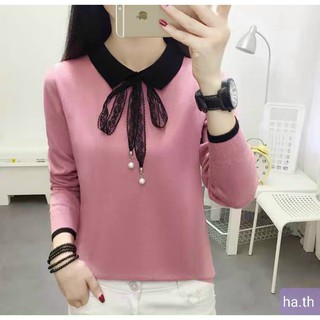 Áo len cổ bẻ nơ ren