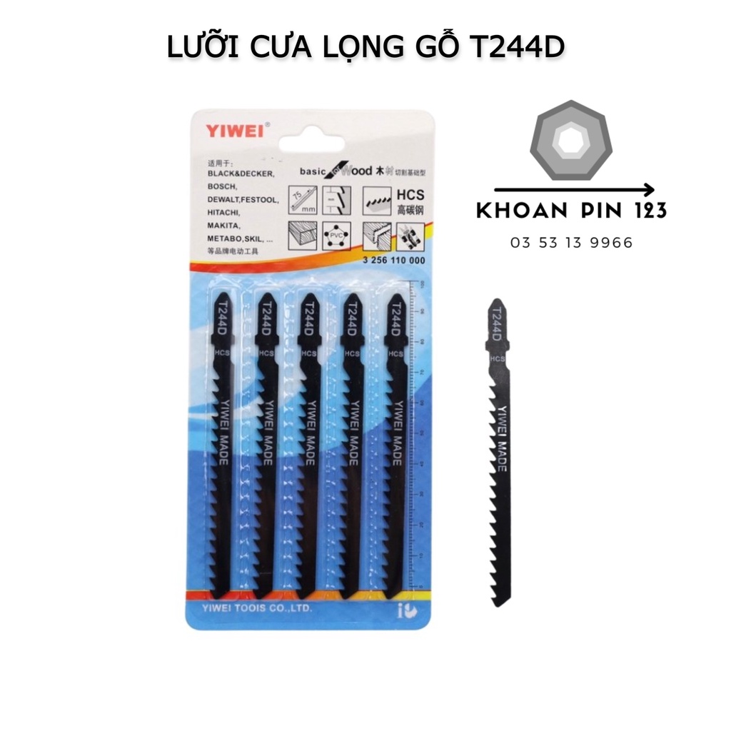 [Bộ 5 chiếc] Lưỡi cưa lọng gỗ T244D 6.35mm chất liệu Thép carbon sắc bén và bền bỉ