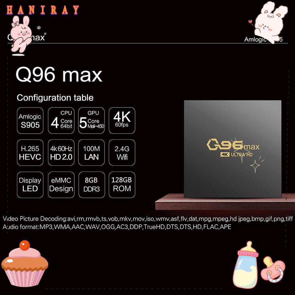 HANIRAY Bộ TV Box Q96 MAX 4K H.265 Lõi Tứ 2022 Android 11 8GB+128GB 2.4G WIFI Amlogic S905L Và Phụ Kiện