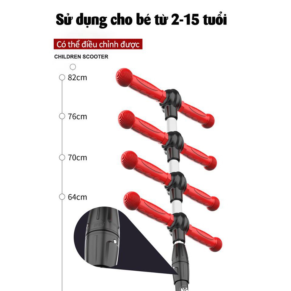 Xe trượt scooter cho bé 2-15 tuổi 3 bánh to phát sáng vĩnh cửu gấp gọn 110 kg phù hợp cho cả bé trai và gái (BH-12tháng)