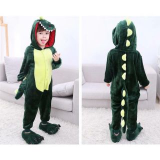 Bộ đồ thú Khủng Long xanh liền thân lông mịn Pijama dành Cho Người Lớn và Trẻ Em không bao gồm dép và găng