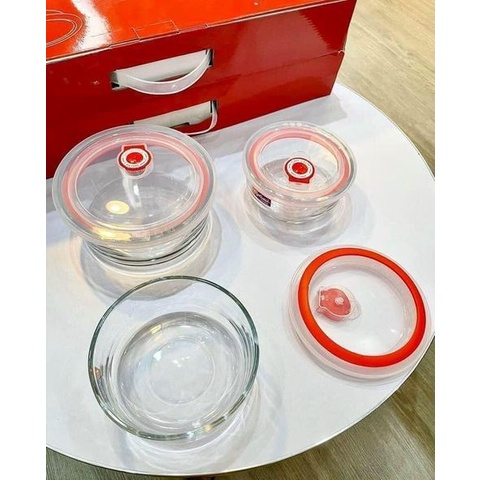 Sét 3 chiếc thố thủy tinh Deli cao cấp có nắp hút chân không full hộp