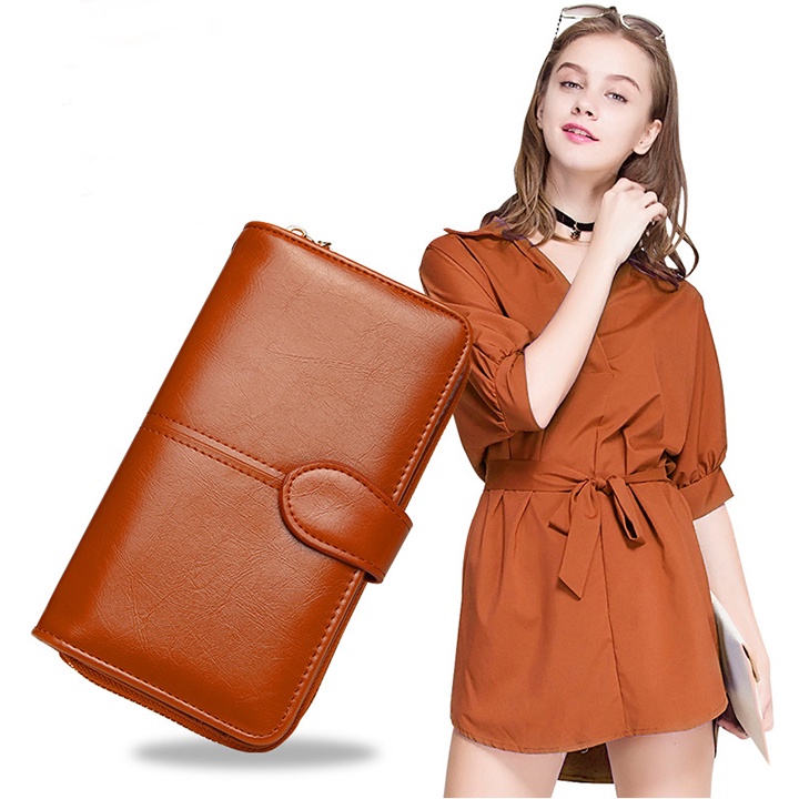 Ví dài cầm tay nữ nhiều ngăn da pu mềm mại phong cách Hàn Quốc size 19cm x 10cm VI-94
