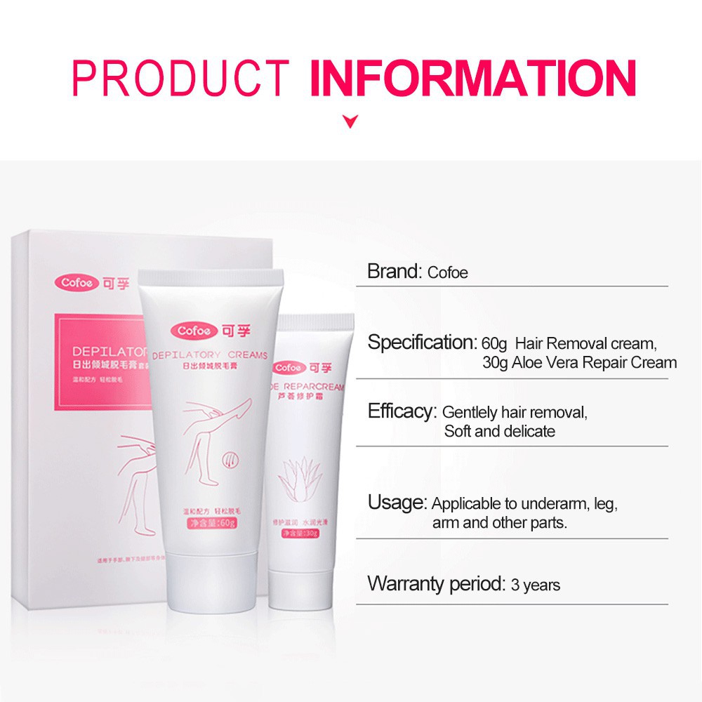 Cofoe Depilatory Cream+Repair Cream Suit Painless Effective Hair Removal Cream Body Leg Pubic Hair Depilatory Paste