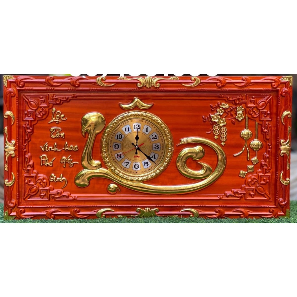 Đồng Hồ Gỗ Hương Treo Tường, Tranh đồng hồ treo tường Chữ Nhẫn Kích thước 41cm x 81cm, dày 3cm