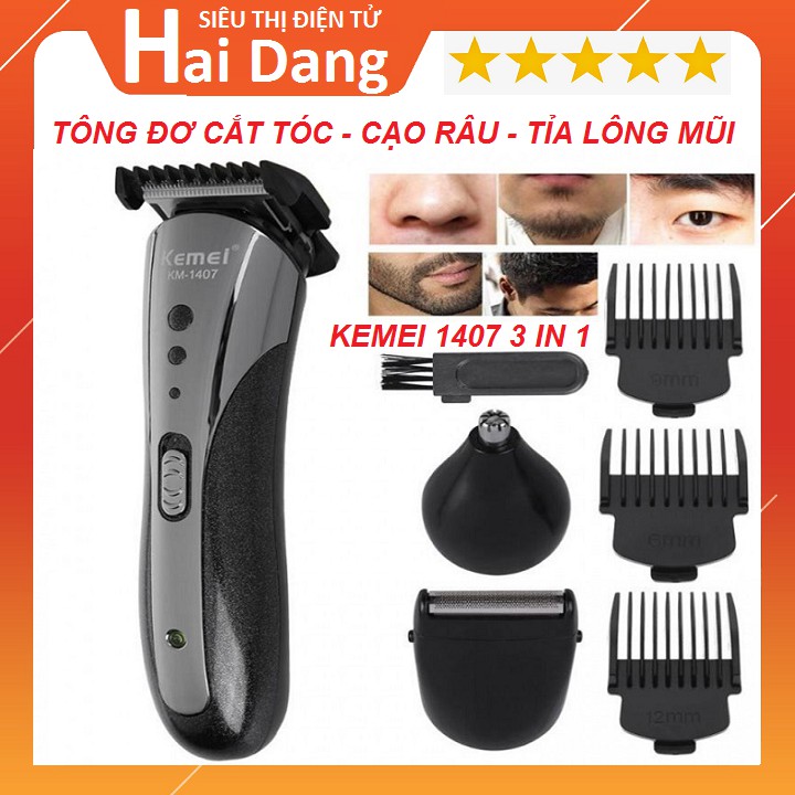 TÔNG ĐƠ CẮT TÓC KEMEI 1407,MÁY  KIÊM CẠO RÂU - TỈA LÔNG MŨI 3 IN1