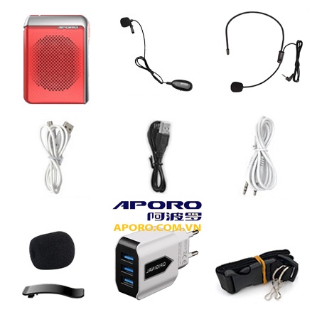 Aporo T18 2.4G Mic cài áo Không dây, Máy trợ giảng T18 loa Bluetooth 5.0 Sạc nhanh QC3U chính hãng