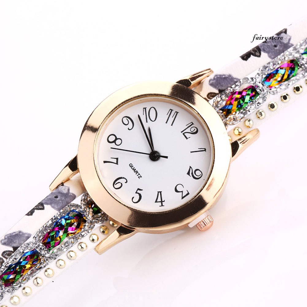 Đồng Hồ Analog Máy Quartz Mặt Tròn Đính Đá Sang Trọng