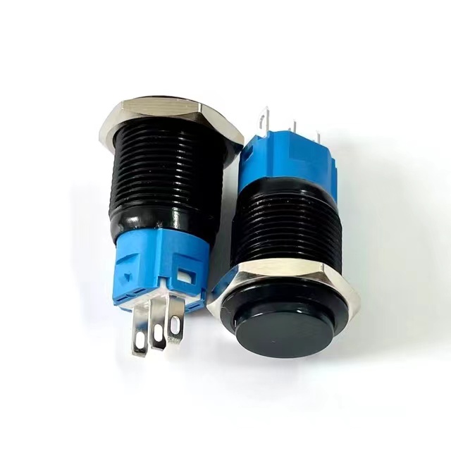 1 Cái 12/16mm 12-24V Nút Bấm Tự Khởi Động Lại Bằng Kim Loại Mạ Niken 2 Chân Không Có Nút Bấm Màu Đen