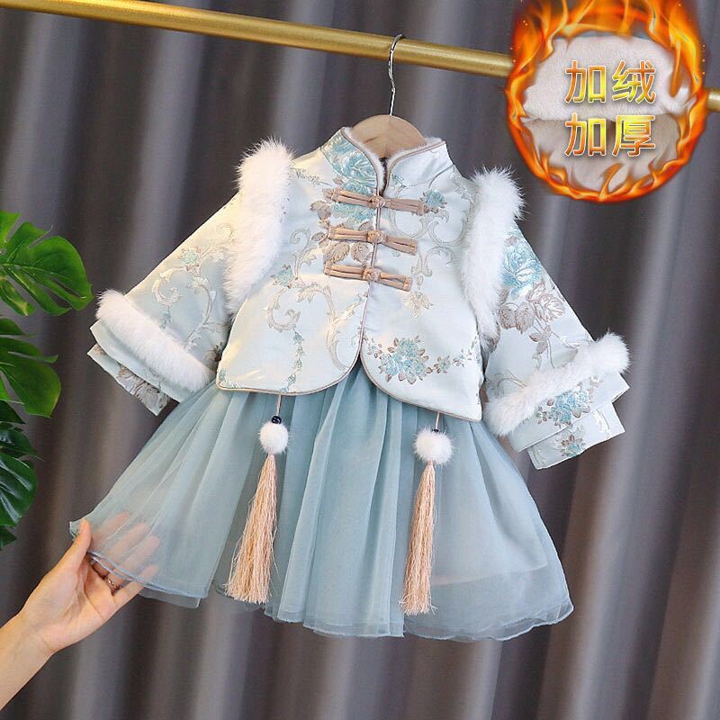 🍋 Trang Phục Nhà Đường Cho Bé Gái Trang Phục Hán Mùa Đông Mẫu Mới Váy Liền Dạ Công Chúa Lót Nhung Dày Dặn Trang Phục Năm Mới Cho Bé Yêu Phong Cách Trung Quốc