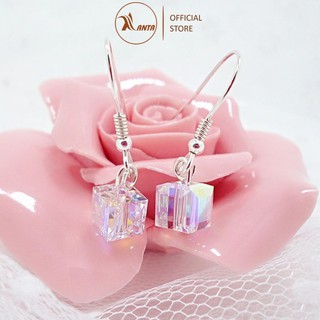 Khuyên tai bạc kiểu móc mặt vuông đính đá pha lê 7 màu lấp lánh ANTA Jewelry - ATJ7067M