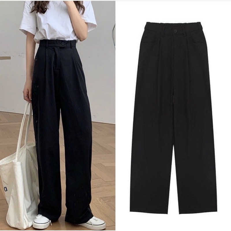 ] Quần tây culottes ống suông khoá trước 💚 Quần hack chân siêu đỉnh