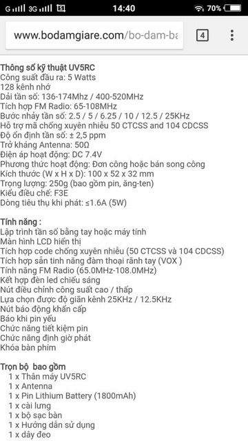 Bộ Đàm Baofeng đã qua sử dụng Thân máy kèm pin.Không sạc