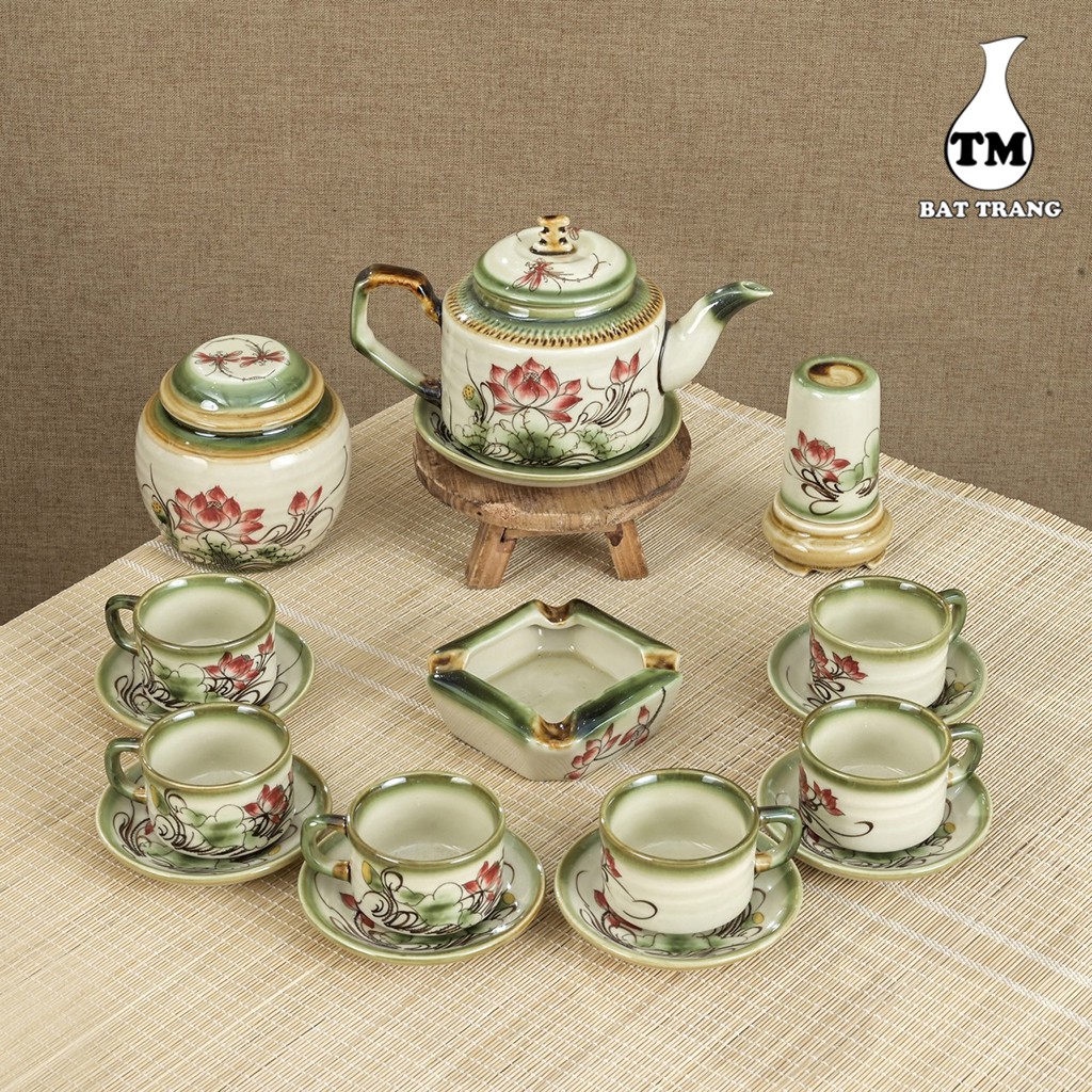Bộ Ấm Chén Pha Uống Trà Xưởng Gốm TM Họa Tiết Vẽ Tay – Dáng Ấm Vai Vuông Độc Đáo (Chưa bao gồm phụ kiện)
