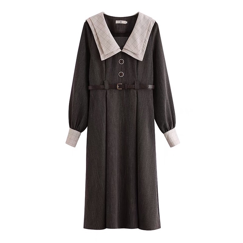 Đầm vintage tiểu thư chất nhung kèm belt