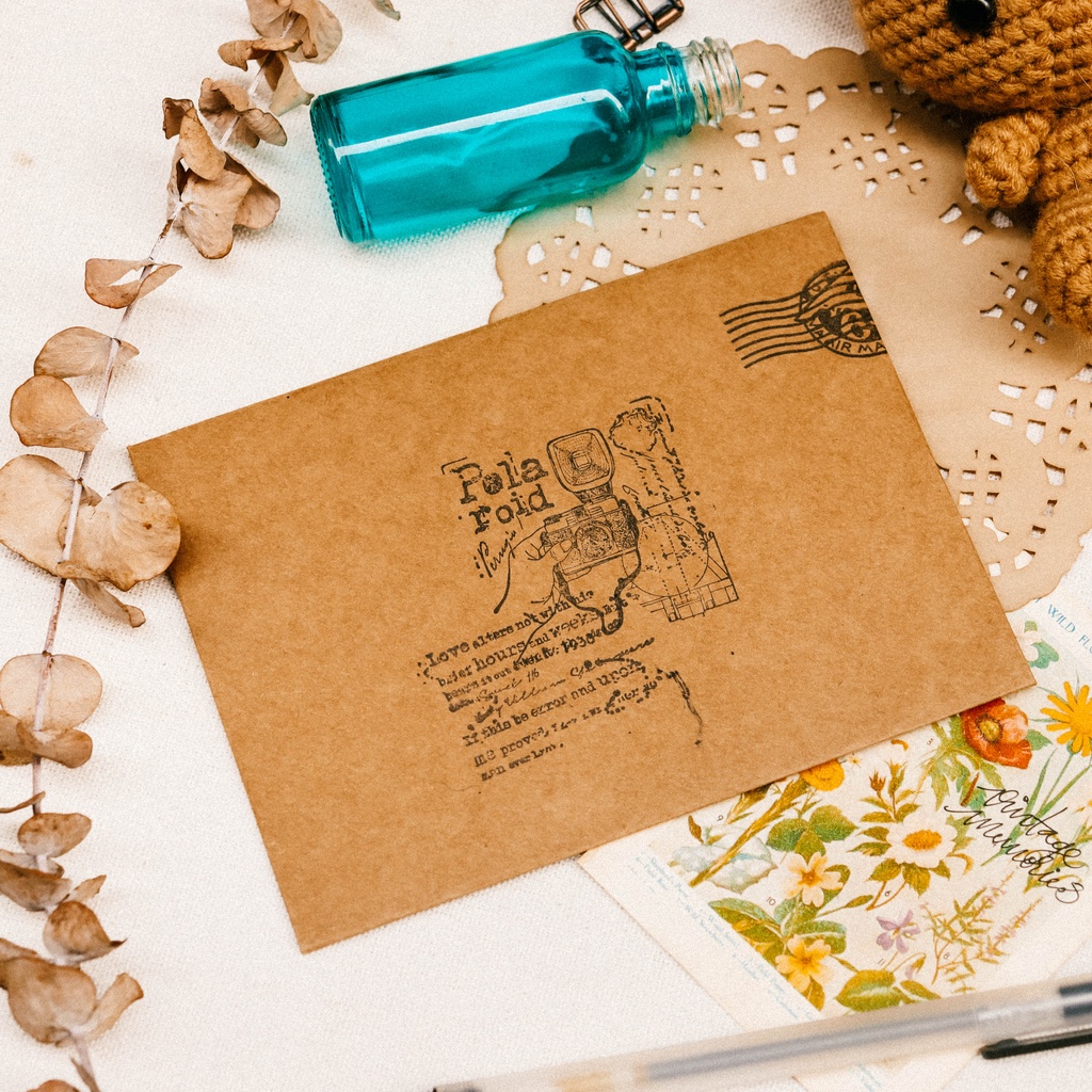 Thiệp Kraf Nâu In Dấu Mộc Vintage Độc Đáo - NOMAD GARDEN