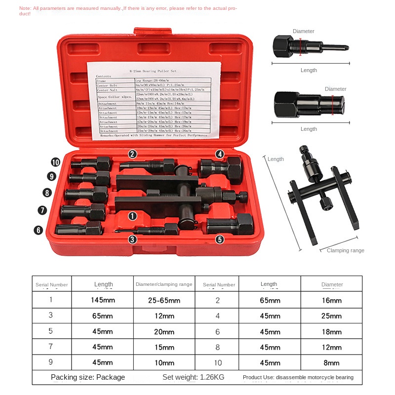 Set 10 Chuyên Nghiệp Dụng Cụ Tháo Vòng Bi Xe Máy Hai Móng Vuốt