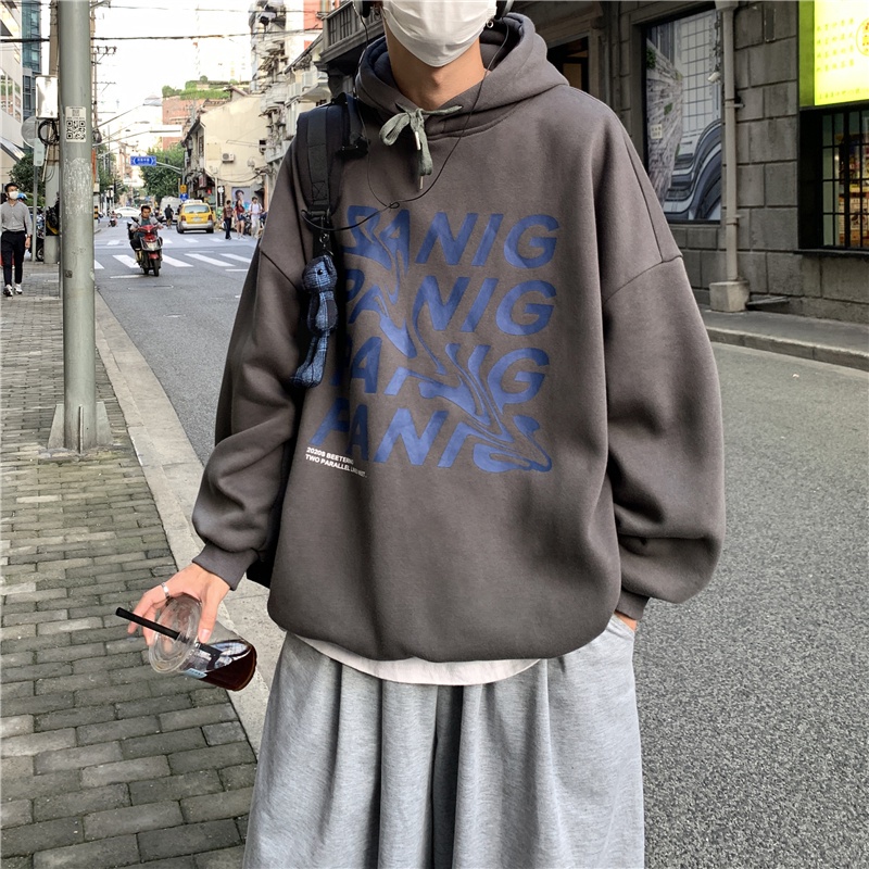 Áo hoodie tay dài dáng rộng in chữ thời trang mùa đông cho nam size M-2Xl