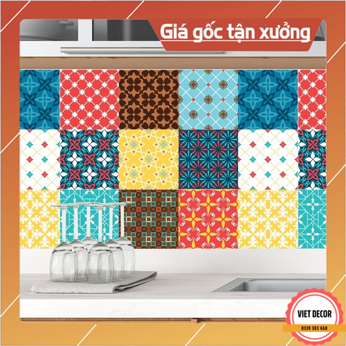 Decal Gạch Bông C52 - Set 30 ô 20x20cm - Decal Dán tường, Dán bếp, Trang trí nhà cửa - Viet Decor