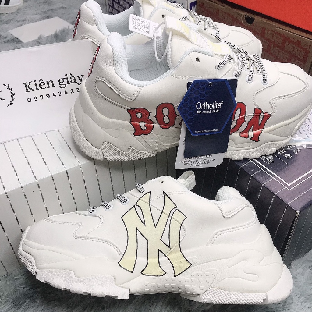 Giày thể thao MLB boston, ny đen, giày sneaker NY chữ vàng nam nữ full box bill giá rẻ