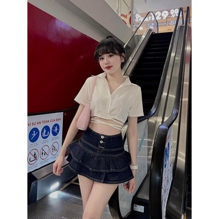Áo sơ mi trắng dây dài thắt eo