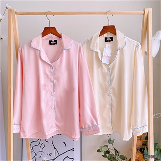 Bộ đồ ngủ pyjama mai sleepwear signature lụa mặc nhà áo tay dài quần dài trơn phối viền trẻ trung cao cấp ms994