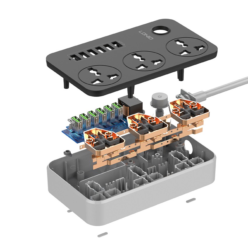 Ổ điện đa năng, Ổ cắm điện thông minh 6 cổng USB an toàn chống giật,chống cháy nổ - LDNIO - Hàng Chính Hãng