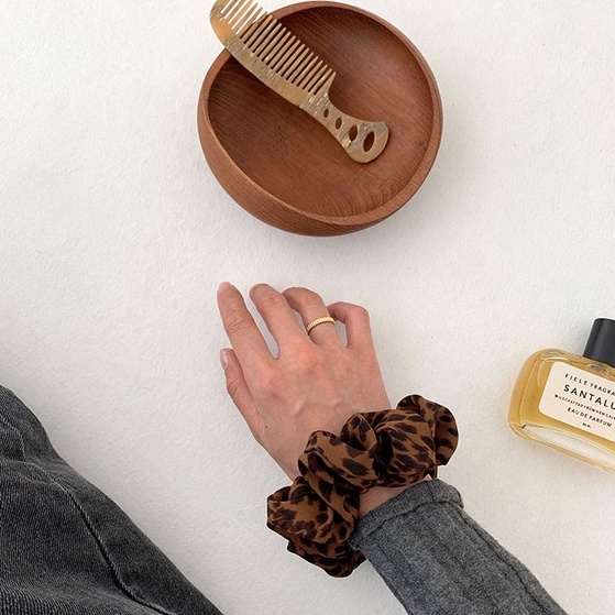 Dây Cột Tóc Tai Thỏ Họa Tiết Da Báo Phong Cách Hàn Quốc Cổ Điển Thời Trang Thu Đông Cho Nữ