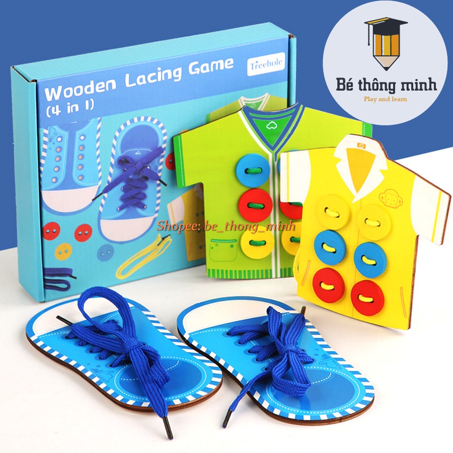 Đồ chơi tập buộc dây giầy + xâu cúc áo chuẩn montessori thực hành cuộc sống