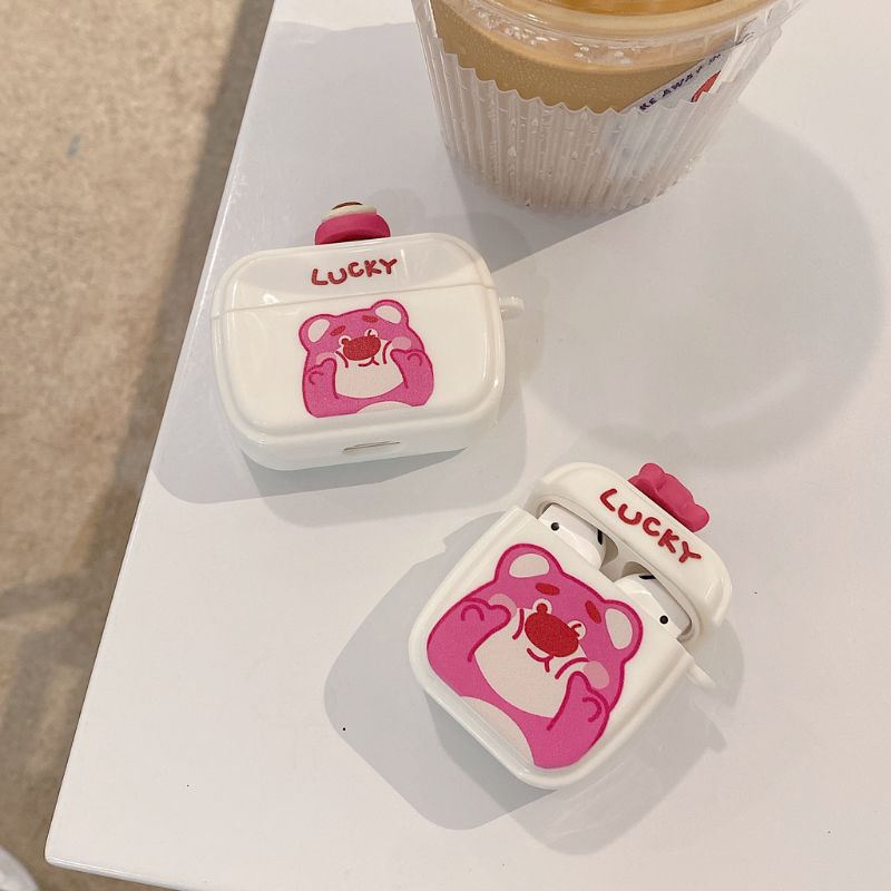 Vỏ bảo vệ hộp sạc tai nghe Airpods 1 2 pro bằng Silicon hoạ tiết Gấu dâu