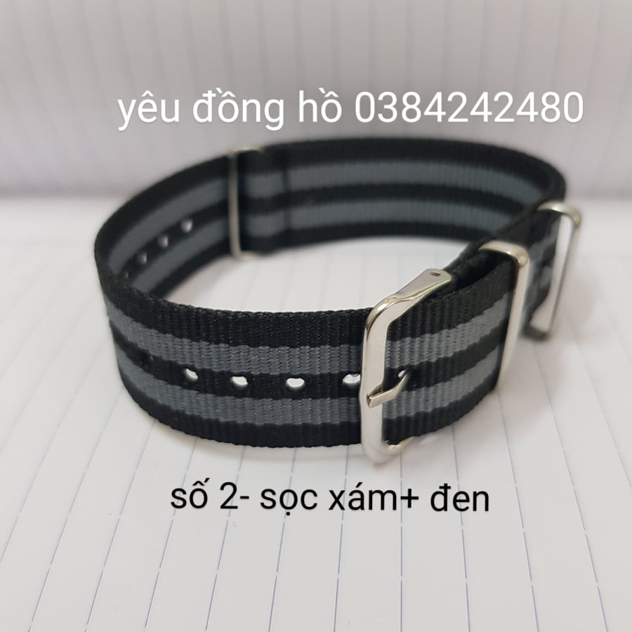 Dây Đồng Hồ Dây Vải Nato- màu sọc - Size 18,20,22mm