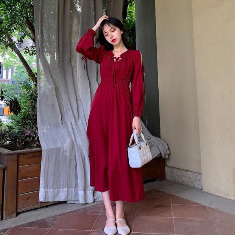 Đầm dài tay độc đáo phong cách retro Hàn Quốc ngọt ngào cho nữ