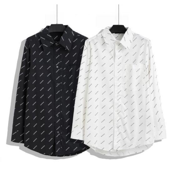 Áo sơ mi cotton tay dài in chữ Balenciaga thời trang