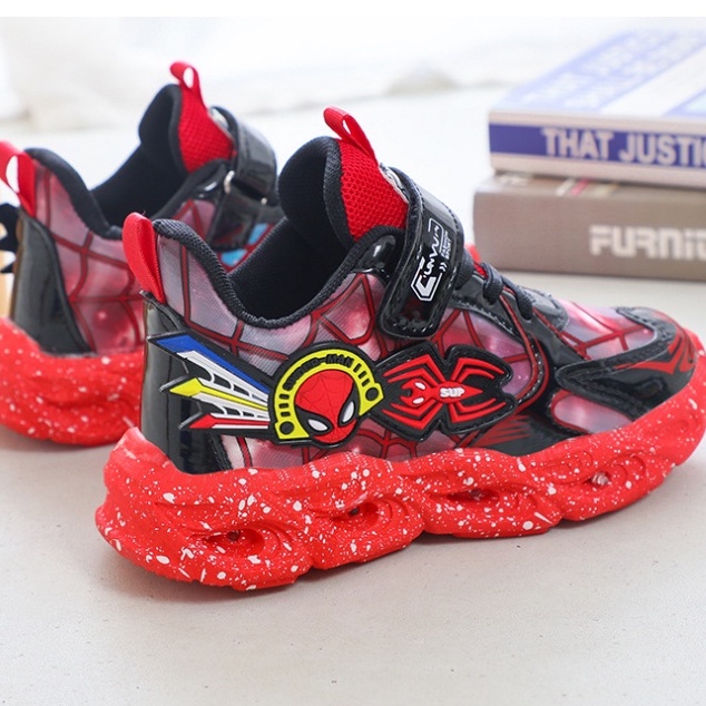 Giày thể thao cho bé trai người nhện, giày đèn siêu nhân nhện Spider-Man bé 2-7 tuổi siêu nhẹ và êm chân
