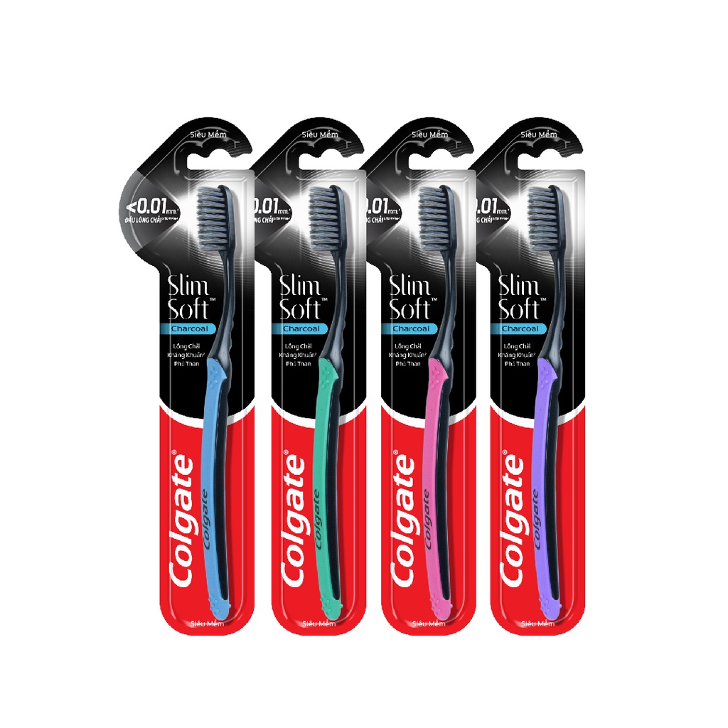 [Mã COSCOL3 giảm 8% đơn 250K] Bộ 4 Bàn chải đánh răng Colgate than hoạt tính kháng khuẩn SlimSoft Charcoal mềm mảnh