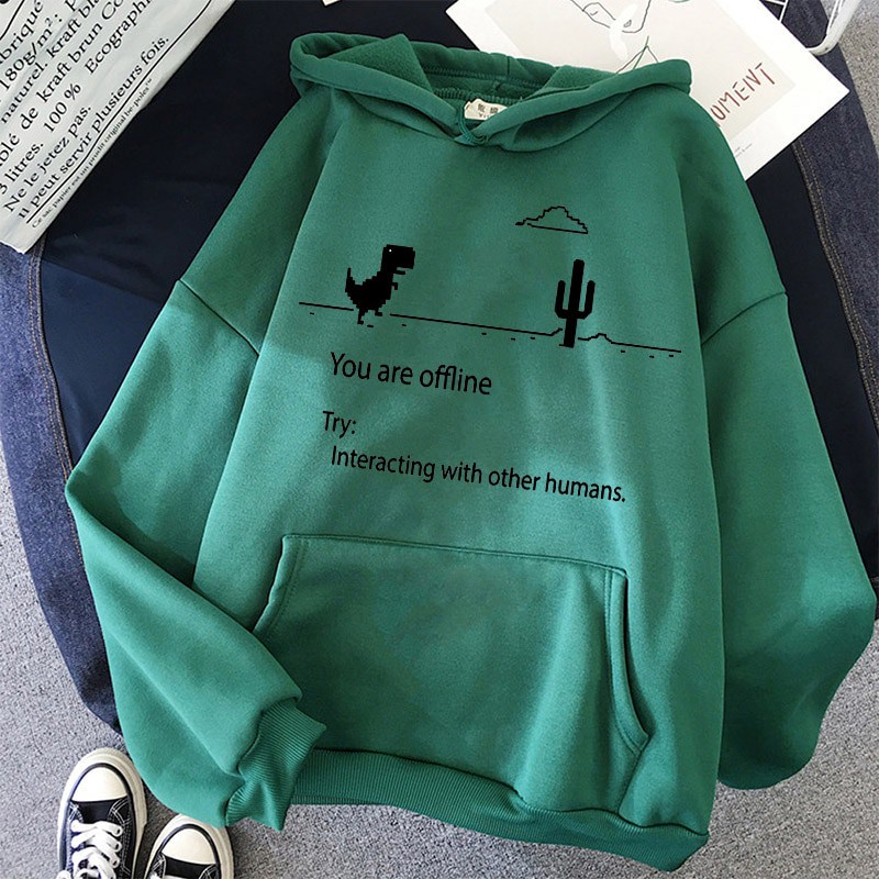 Áo Hoodie Dáng Rộng In Họa Tiết Khủng Long Hoạt Hình Phong Cách Harajuku Ấm Áp Thời Trang Dành Cho Nữ