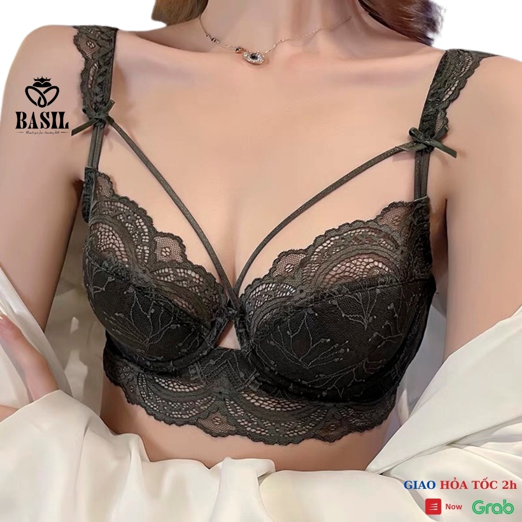 Bộ đồ lót BS06 Basil nữ đệm mỏng có gọng nâng ngực dây đan chéo ren mềm