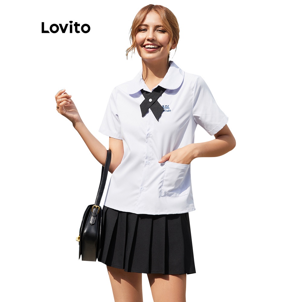 Áo Lovito in chữ phối dây cột vừa vặn bình thường phong cách preppy L14X082 (tím) | BigBuy360 - bigbuy360.vn