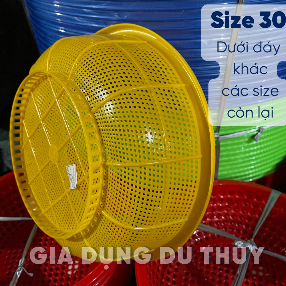 Rổ nhựa tròn mắt nhỏ size nhỏ 22-36 cm thích hợp dùng làm rổ vo gạo chất liệu nhựa PP màu đỏ, vàng, xanh dương, xanh lá
