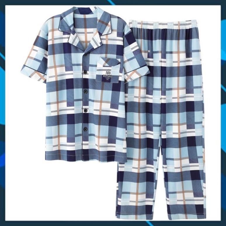 Đồ bộ Pijama cộc tay họa tiết sọc Caro style Hàn Quốc-Đồ bộ nam vải COTTON 100% dày dặn & thông thoáng (613)